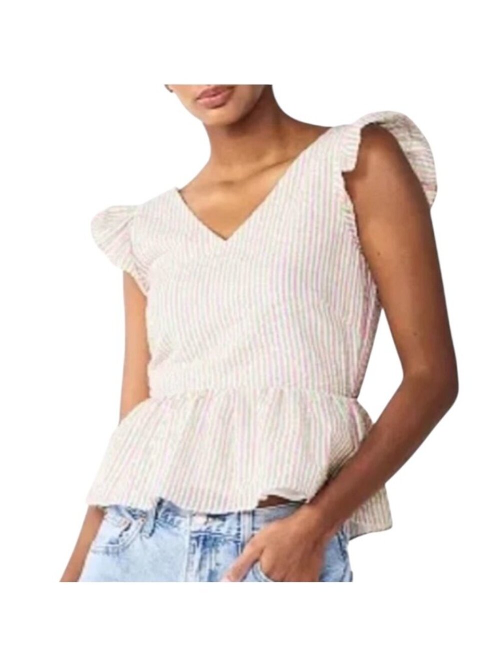 Draper James Seersucker Top White Size Beach Vacation Coastal Preppy Spring Cute